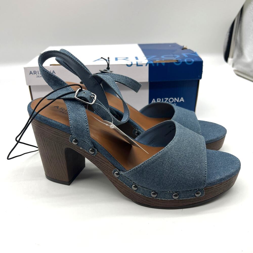 Arizona Jean Co Womens Heather Heeled Sandals Blue Denim Size 9.5M